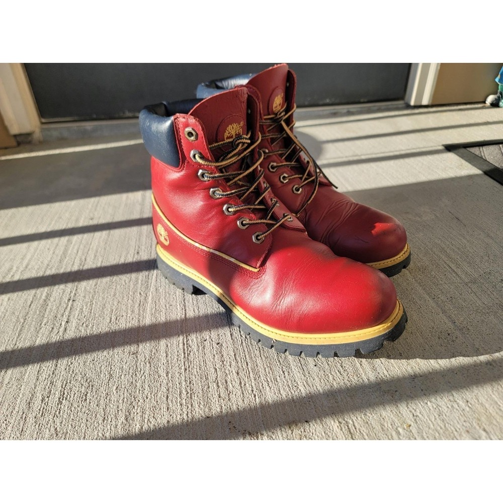 Vtg Timberland 6 Inch Boots Red W/ golden Trim Size 10 1/2 Rare limited Ed.1999